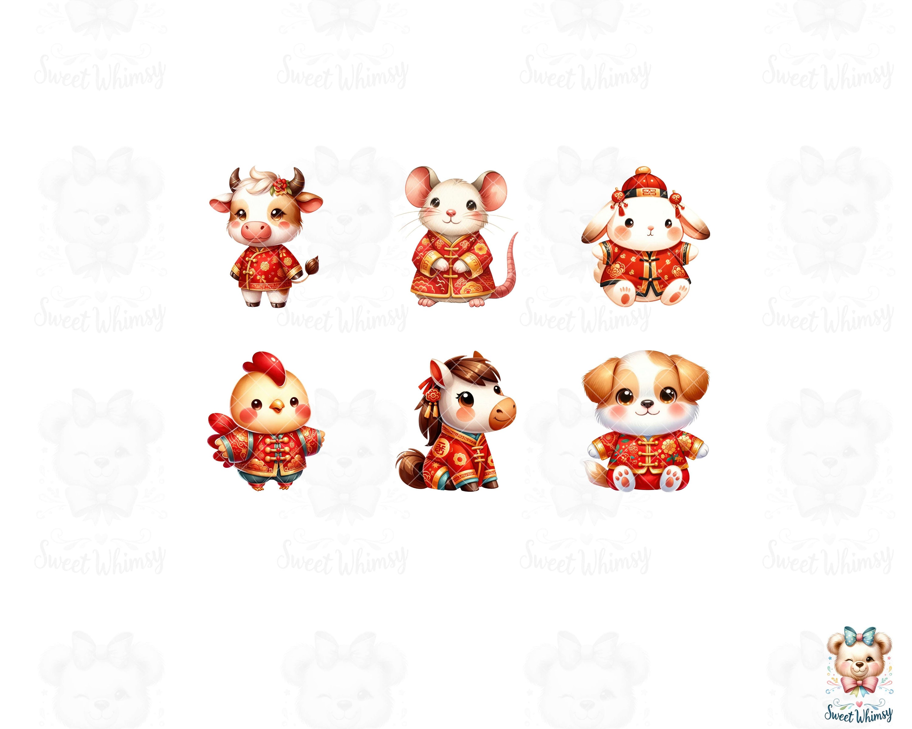 Cute Chinese Zodiac Animals Watercolor Clipart Chinese Animal Calendar