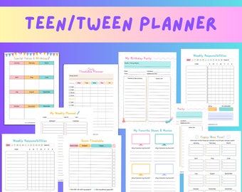 teen planner, teenager, middle school activities, homeschool,  worksheets, learning bundle, party planning, calendar, homework tracker, read