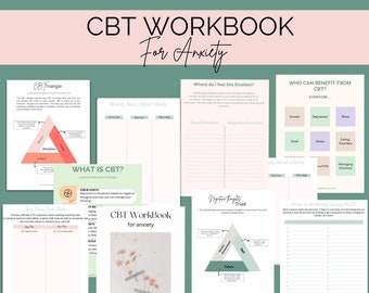 anxiety workbook, cognitive behavioral, self care worksheets, health, therapy bundle, health checklist, self planner, exercises, breathing