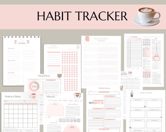 Habit Tracker, planner, weekly, monthly, daily, log, gratitude, routine, challenge, health, self care, water log, exercise, journal