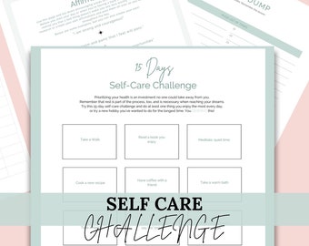 self care challenge, daily fitness, self care bundle, affirmations, journal health, stress tracker, brain dump, reflection, daily progressw