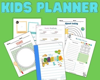 Kids planner, activities for kids, kindergarten, elementary, preschool, homework tracker, reading log, first grade, homeschool, gratitude