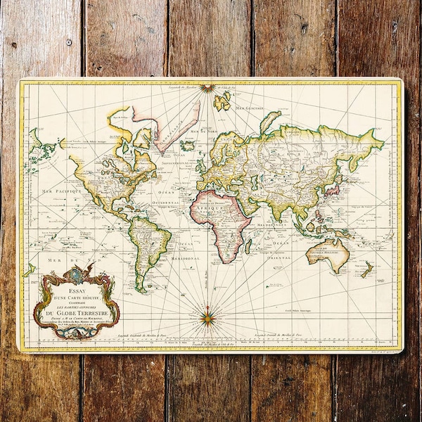 World map du globe terrestre vintage metal sign plaque