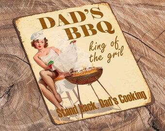 Pin up dads bbq king of the grill - metal sign