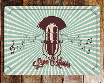 Live music microphone music notes    metal  sign