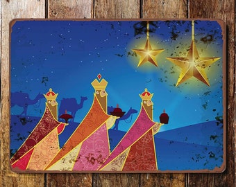 3 wise men kings nativity star christmas - metal wall sign