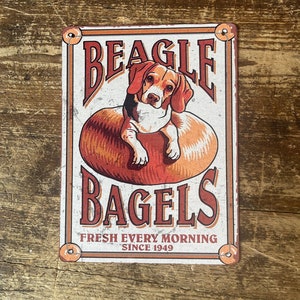 Beagle bagels dog vintage style metal sign plaque