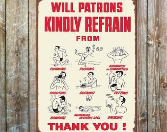 Swimming pool rules metal sign plaque