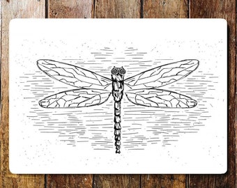 Dragon fly black  & white sketch  metal sign plaque