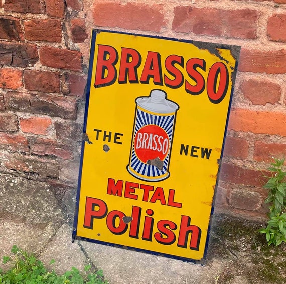 Brasso Metal Polish Yellow and Red Metal Sign Plaque 