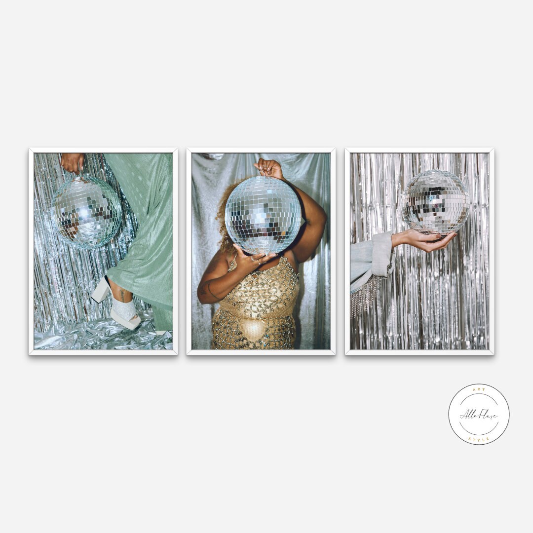 PRINTABLE Set of 3 Festive Disco Ball Posters Fashion Digital Etsy