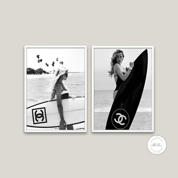 Set of 2 Surfer Girls Black and White Fashion Editorial 