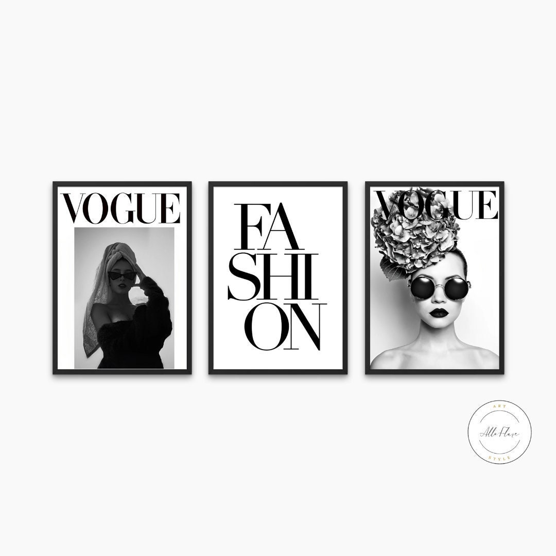 PRINTABLE Set of 3 Black and White Vogue Fashion Posters, Luxury