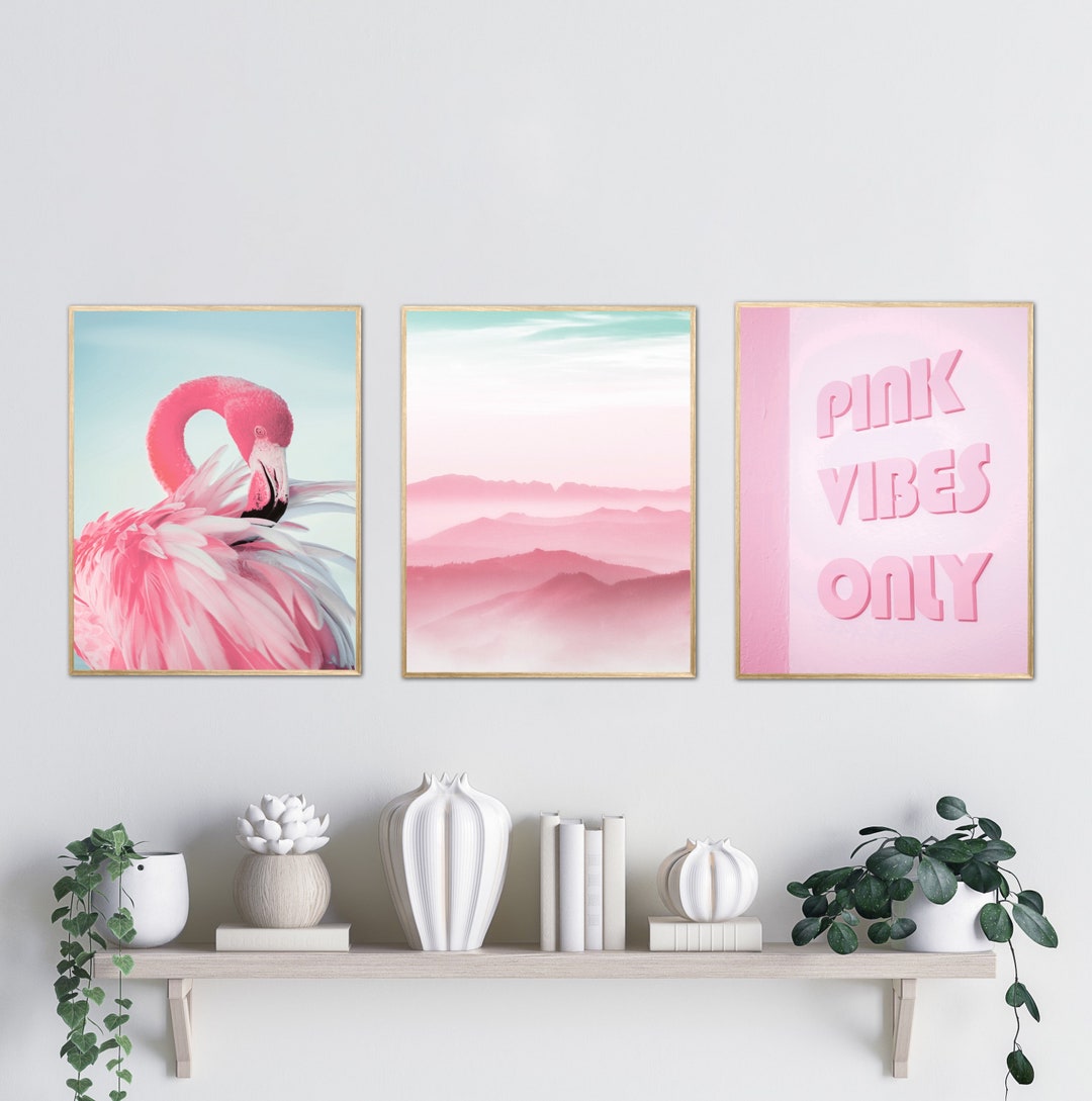 Pastel Pink Wall Art Set of 3 Preppy Wall Decor Instant Etsy Ireland