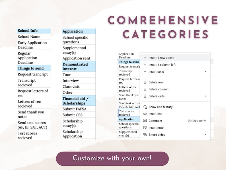 K&ouml;nnte beinhalten: Ein Screenshot einer Tabellenkalkulation mit zwei Spalten mit den Bezeichnungen "Schulinformationen" und "Bewerbung". Die Tabellenkalkulation listet verschiedene Elemente auf, die an Schulen gesendet werden sollen, wie z. B. Zeugnisse, Empfehlungsschreiben und Testergebnisse. Die Tabellenkalkulation enth&auml;lt auch Informationen zu Bewerbungsfristen und dem Nachweis von Interesse.