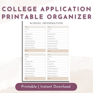 College Application School Information Printable Organizer