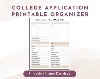 College Application School Information Printable Organizer