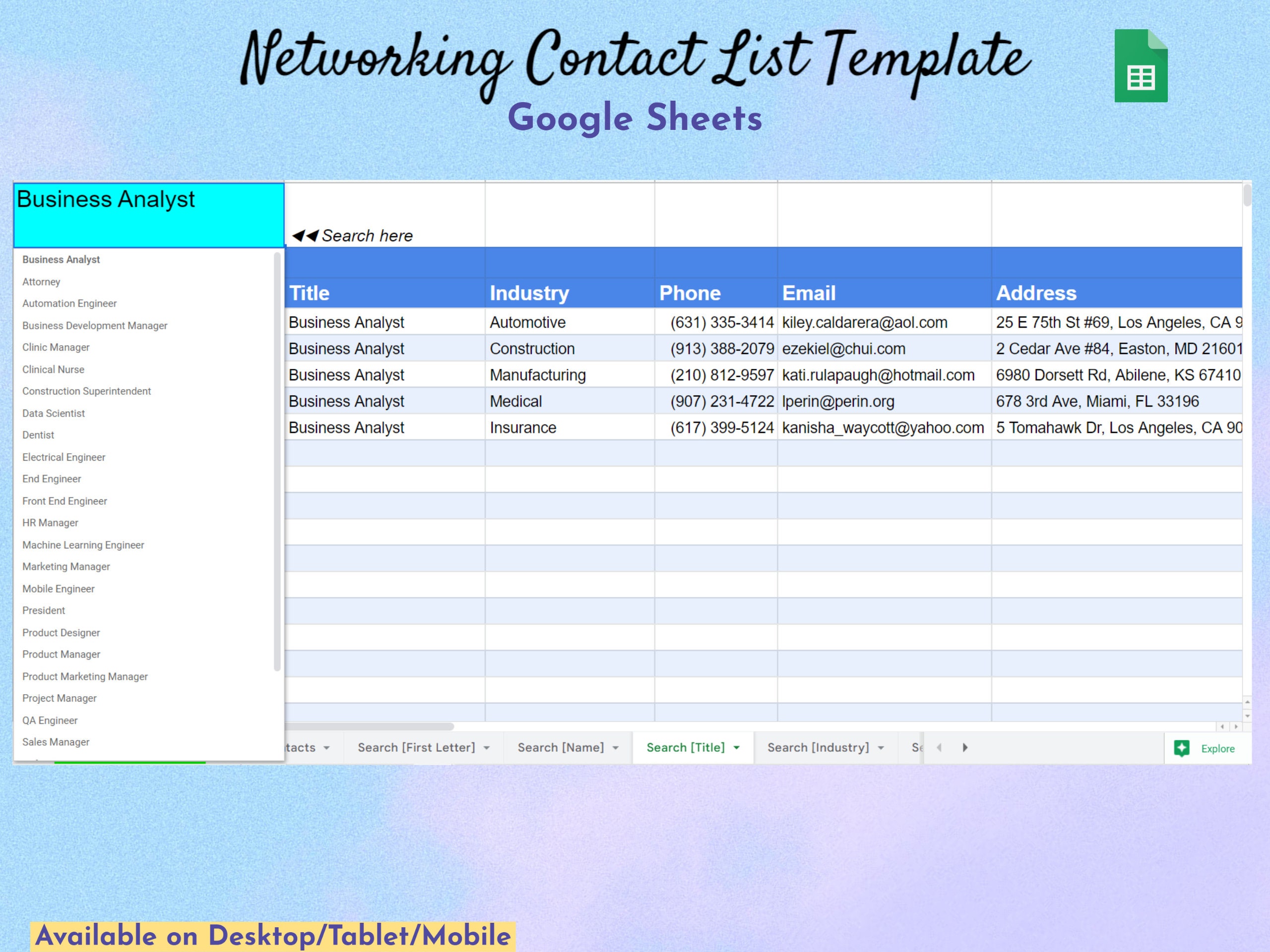 Networking Contact List Template, Google Sheets, Jobs Spreadsheet Networking Contact List Template, Google Sheets, Jobs Spreadsheet