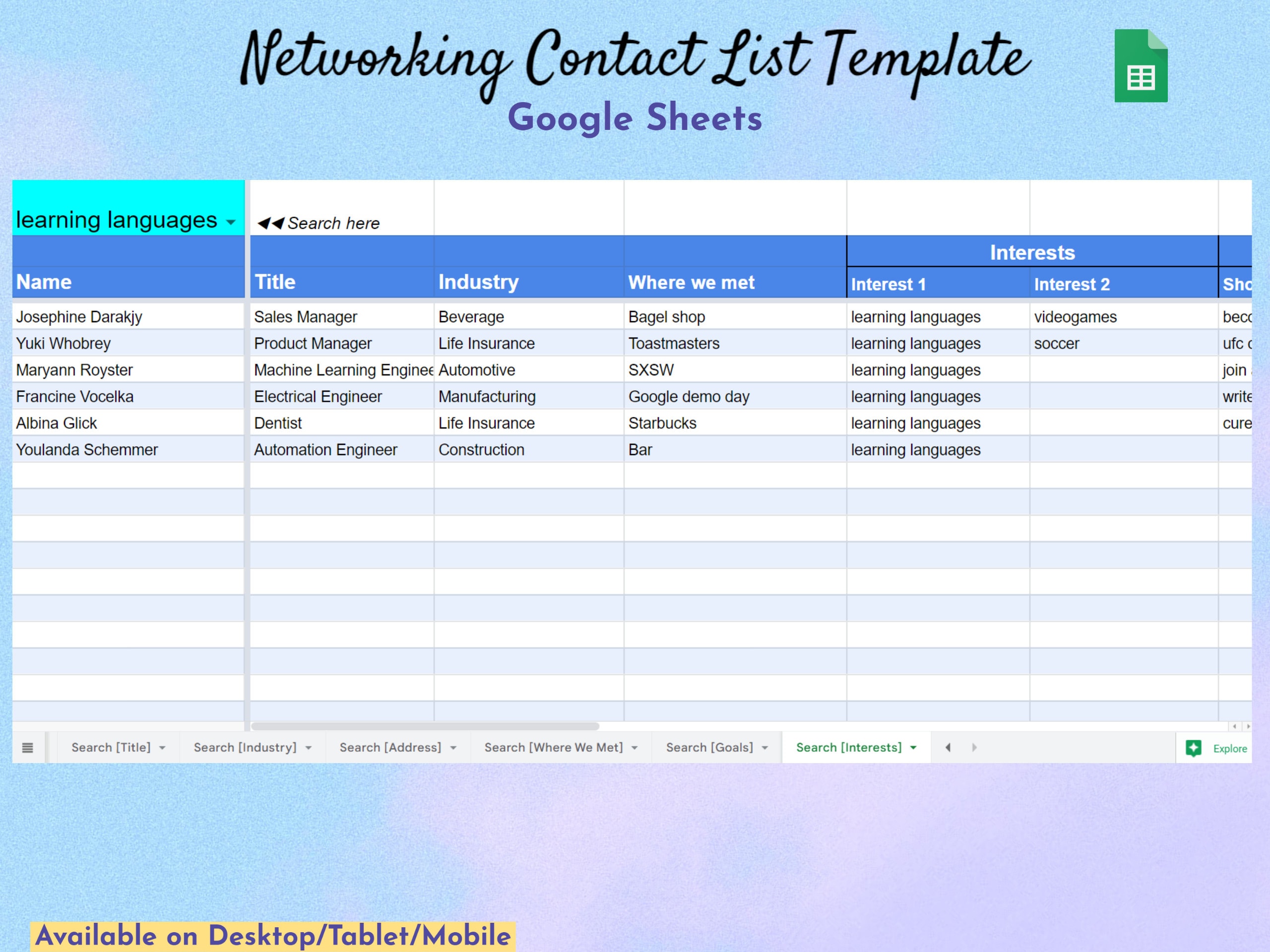 Networking Contact List Template Google Sheets Jobs