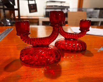 Set of 2 vintage imperial ruby red double candlestick