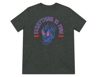 Keep Calm Flaming Skull - Maglietta unisex Triblend