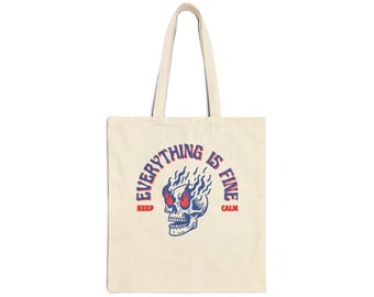 Keep Calm/Flaming Skull - Borsa in tela di cotone