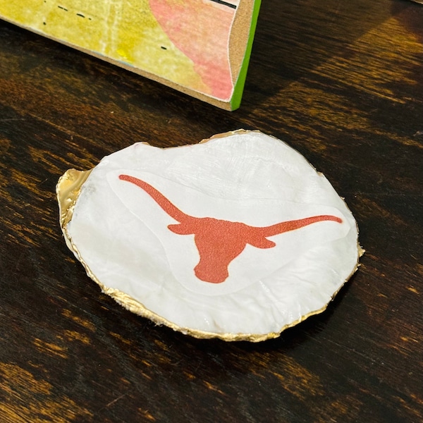 Oyster Shell Ring Dish, Collegiate Oyster Shell Ring Dish, Trinket dish, UT oyster shell, Oyster Shell Art, Oyster Shell Dish, Texas dorm