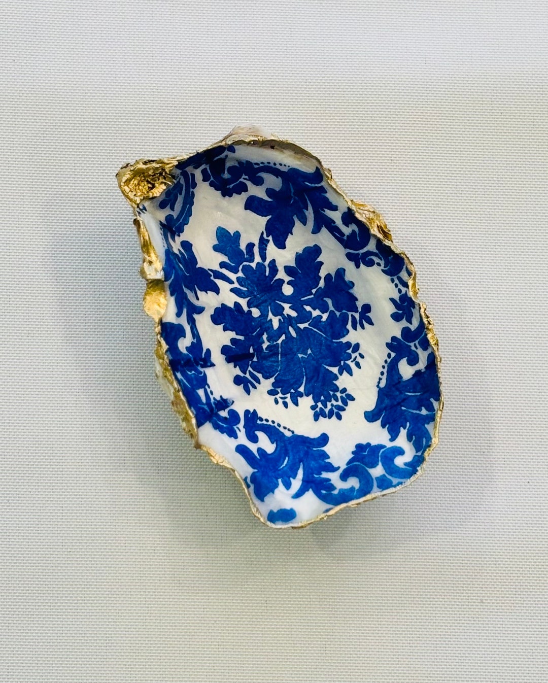 Royal Blue Floral Oyster Dish, Engagement Ring Holder, Bridesmaids Gift