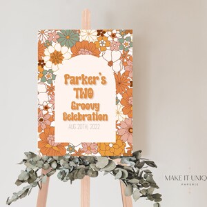 Editable Two Groovy 2nd Birthday Sign, Boho Retro Floral, Hippie Party, 70s Themed Birthday, Groovy Party, Instant Download, Daisy Party