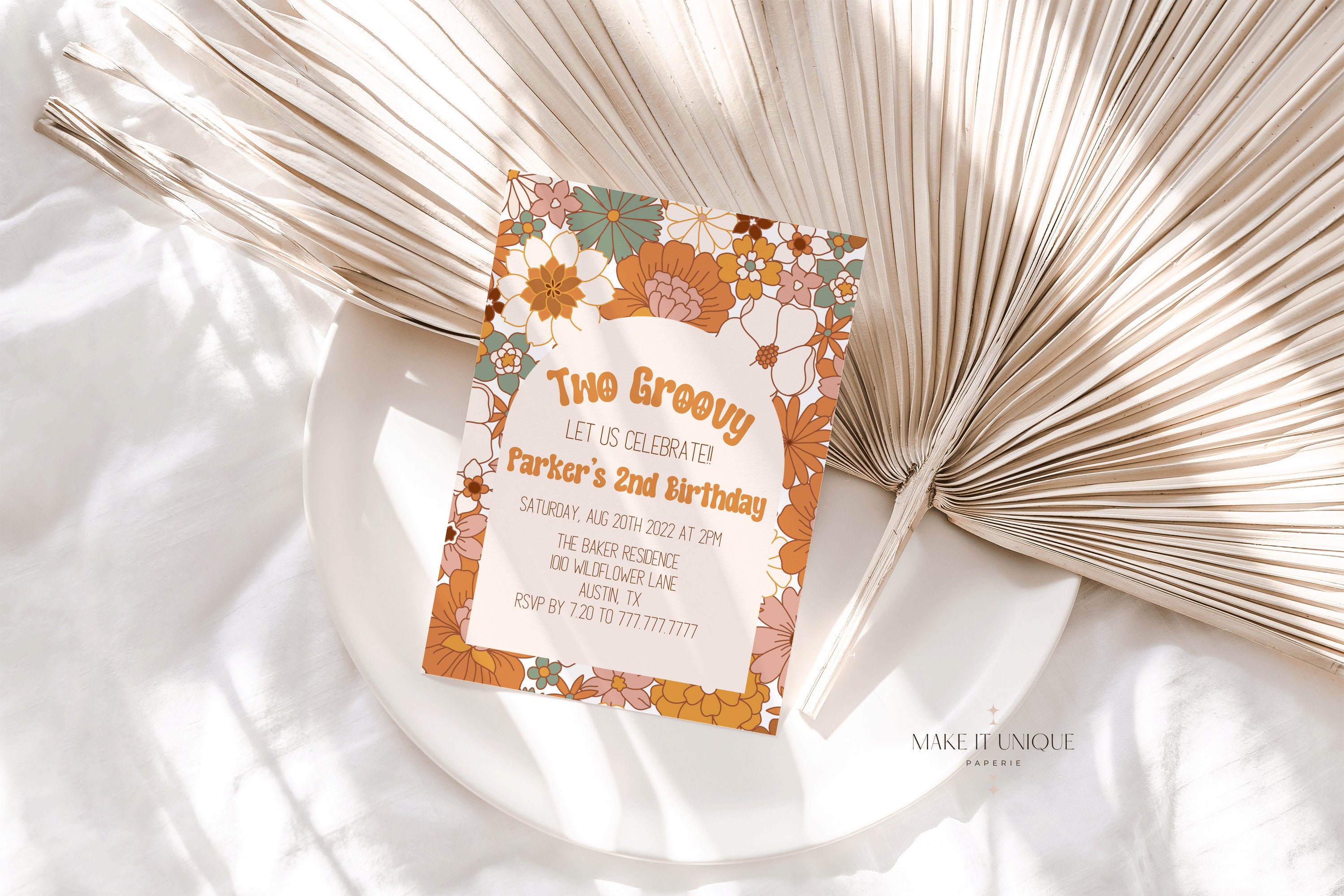 Two Groovy Signs Editable Two Groovy 2nd Birthday Sign, Boho Retro Floral, Hippie Party ...
