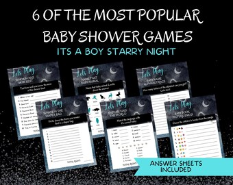 Baby Shower Games | Starry Night Boy Shower Game Bundle | Emoji Baby Book Game Instant Download Digital | Most Popular Baby Shower Games