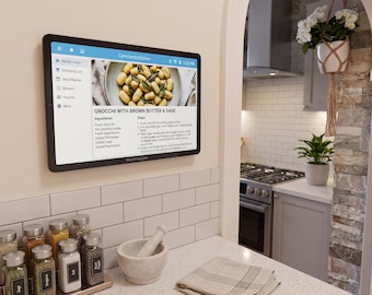 Soporte de pared para tablet de cocina: expositor universal de recetas y soporte de escritorio/soporte para iPad debajo del armario, soporte para punto de venta/desmontaje rápido.