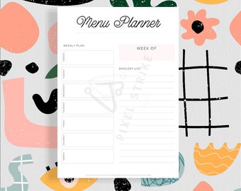 Weekly Meal Planner & Grocery List Printable PDF - Digital Download Meal Planner - Healthy Eating - Meal Prep -  Menu Planner