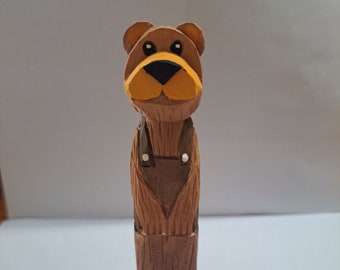 Hand Carved Bear on  a Stump