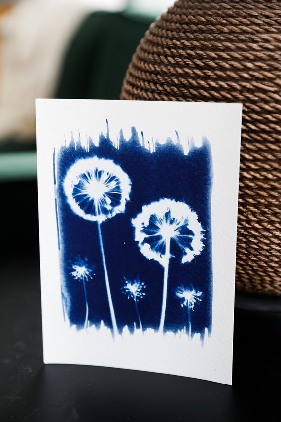 Five Wishes Cyanotype Art 5x7 Watercolor Paper Sun 