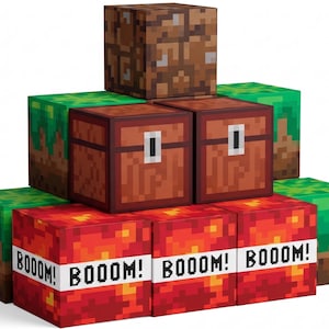 Pixel Party Favor Boxes – Gaming Birthday Decorations, Centerpieces, Cardboard Cubes