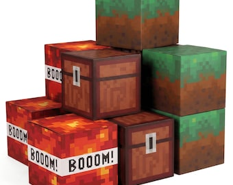 Pixel Party Favor Boxes – Gaming Birthday Decorations, Centerpieces, Cardboard Cubes