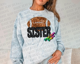 Football Sister, Faux Embroidery, Digital Design, PNG