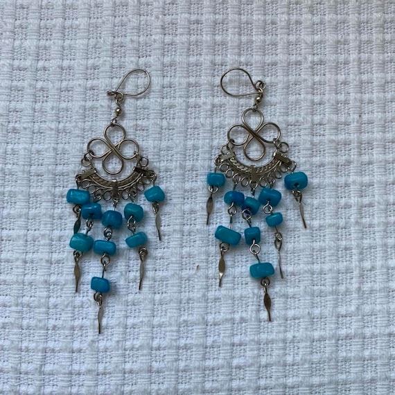 Blue and Silver Dangly Beaded earrings - image 1