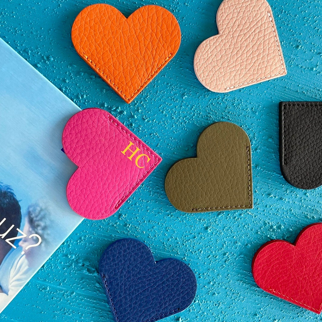 Personalised Handmade Leather Bookmark, Heart Corner Bookmark, Birthday