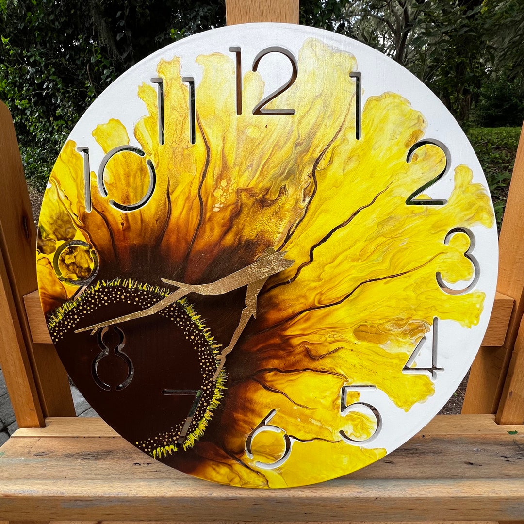 Sunflower Wall Clock Painted Wall Clock Unique Wall Clock Housewarming ...