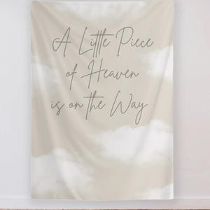 Neutral Baby Shower Backdrop | Cream Beige Clouds, "A Little Piece of Heaven" Phrase