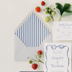 Dusty Blue Coastal Wedding Striped Envelope Liners, A7 Wedding Euro Flap Envelope Liners, Blue Wedding Lined Envelopes, Vintage Stripes