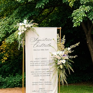 Signature Cocktails Fabric Bar Schild, Open Bar Getränkekarte, Leinen Bar Menü, Hochzeit Getränkekarte, Hochzeit Cocktailkarte, Stoff Banner
