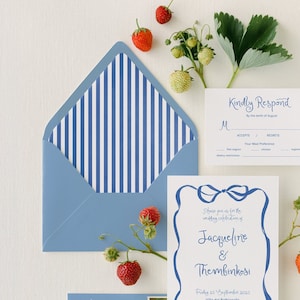 Coastal Wedding Striped Envelope Liner, A7 Wedding Euro Flap Envelope Liners, Blue Wedding Lined Envelopes, Vintage Stripes