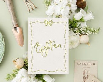 Garden Wedding Table Numbers | 5 x 7 Whimsical Wedding Table Number Cards, Quirky Table Numbers with a Wavy Bow Border, Wedding Table Decor