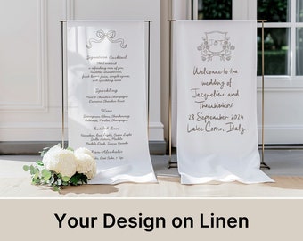 Custom Linen Sign Printing For Designers and Event Planners | Wedding Signs Bundle, Wedding Seating Chart, Linen Bar Signs, Welcome Signs