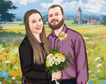 Personalized Couple Illustration | Custom Illustration, Family Portrait From Photo, Wedding Day Illustration, Court Wedding, Gift For Couple