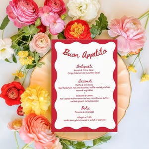That&#39;s Amore Rustic Red Italian Wedding Menu | Naples Italian Wedding Reception Menu | Printable Wavy Pizza Trattoria Style 5x7 Menu Card