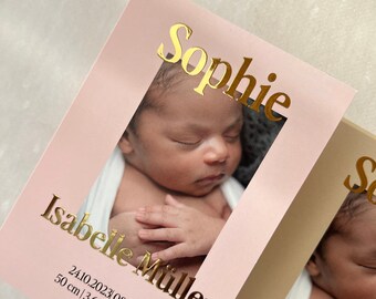 Birth Announcement Cards with Foil | Baby Announcement Cards | Newborn Birth Stats & Baby Name Reveal | New Baby Photo Cards With Envelopes